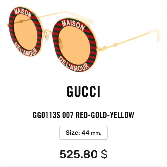 UNISEX GUCCI MAISON DEL’ AMOUR ROUND BLACK AND RED STRIPES SUNGLASSES - Picture 8 of 16